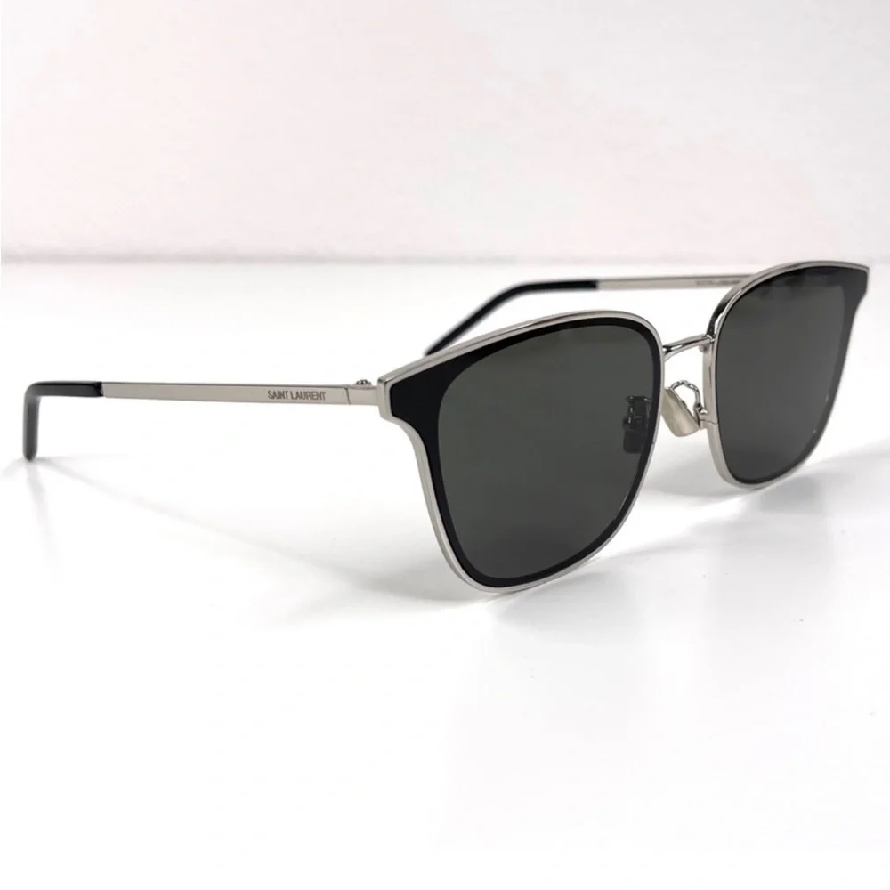 SAINT LAURENT SL 272/K Silver Grey Square Flat Sunglasses NEW - Picture 1 of 15